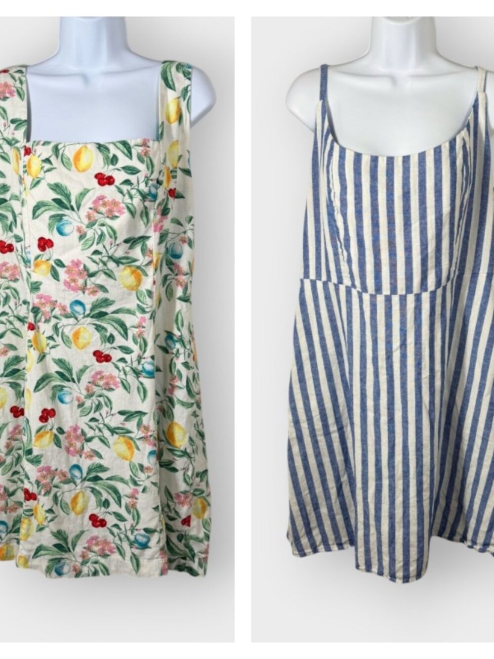 Lot of 2 Old Navy Linen Blend Dresses | XL | Lemons Stripe | Coastal Resort
